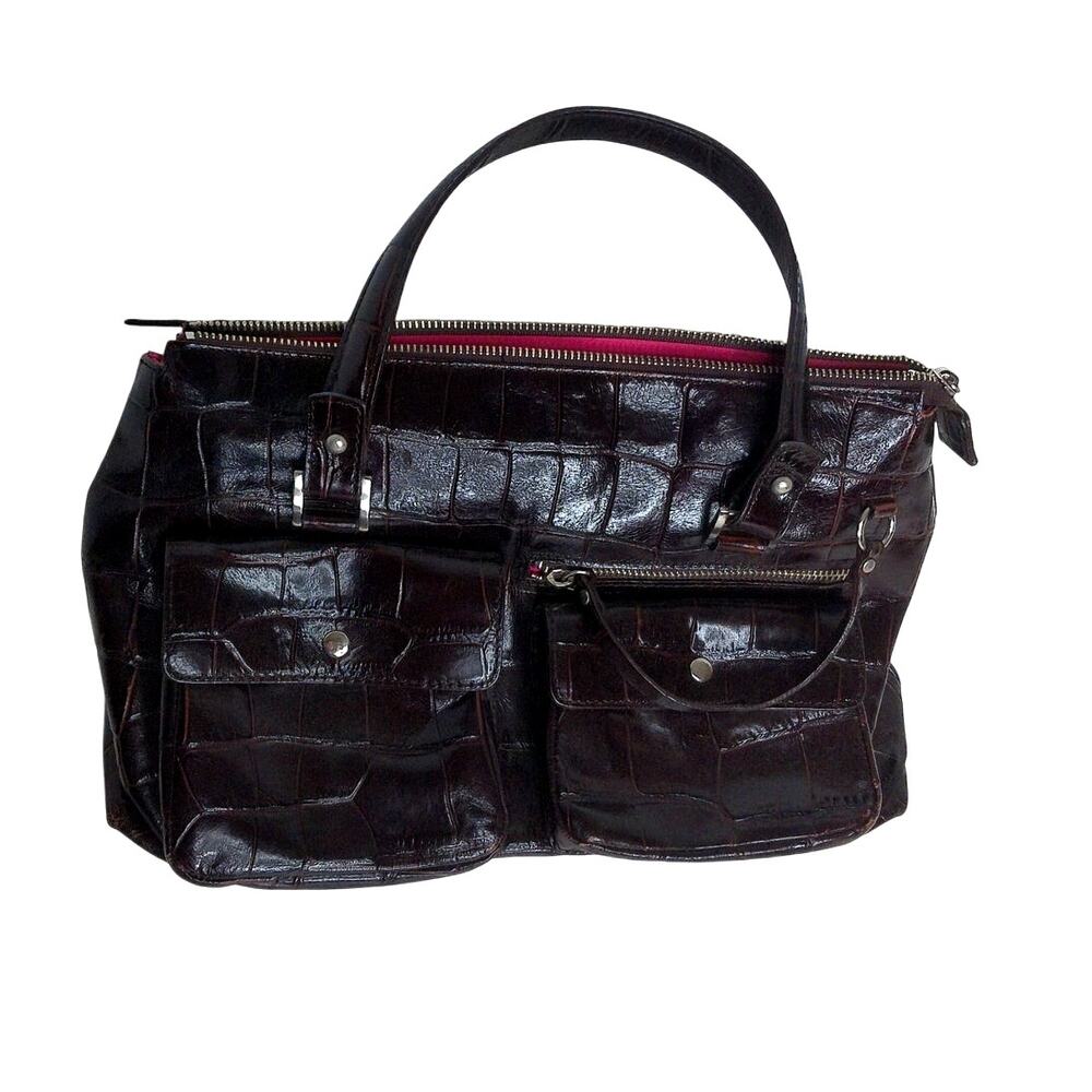 Vintage Maxximum Brown Croc Embossed Leather Shoulder Bag Y2K Cargo Tote Purse - Picture 2 of 13